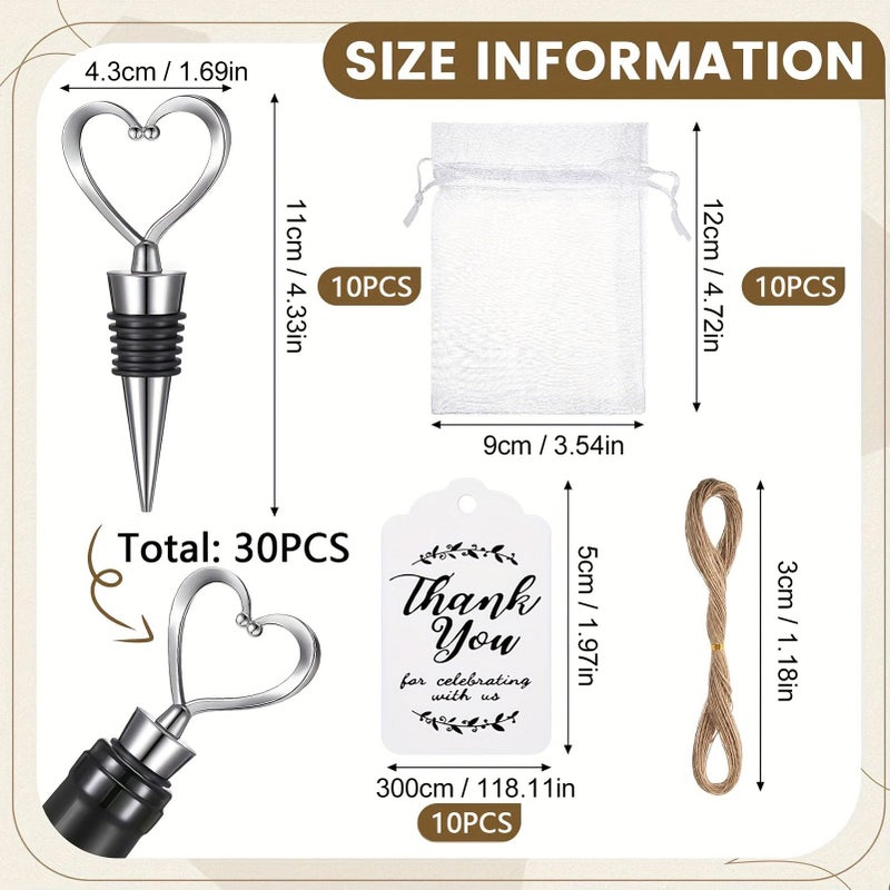 Heart Shaped Wine Stopper Set with 10 Stoppers Cards Wedding Party Favors Metal Plastic - Image 4