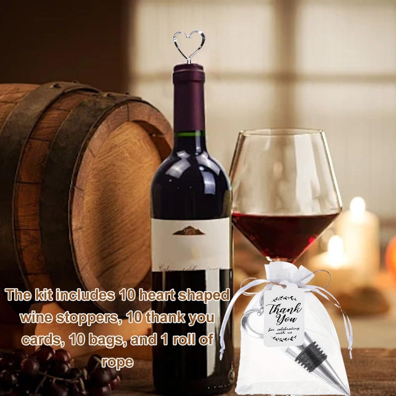 Heart Shaped Wine Stopper Set with 10 Stoppers Cards Wedding Party Favors Metal Plastic - Image 5
