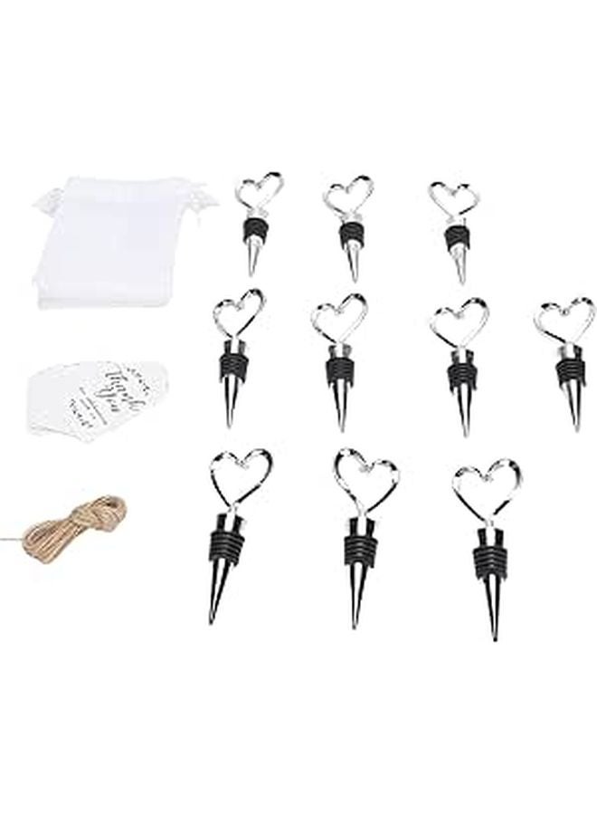 Heart Shaped Wine Stopper Set with 10 Stoppers Cards Wedding Party Favors Metal Plastic - Image 1