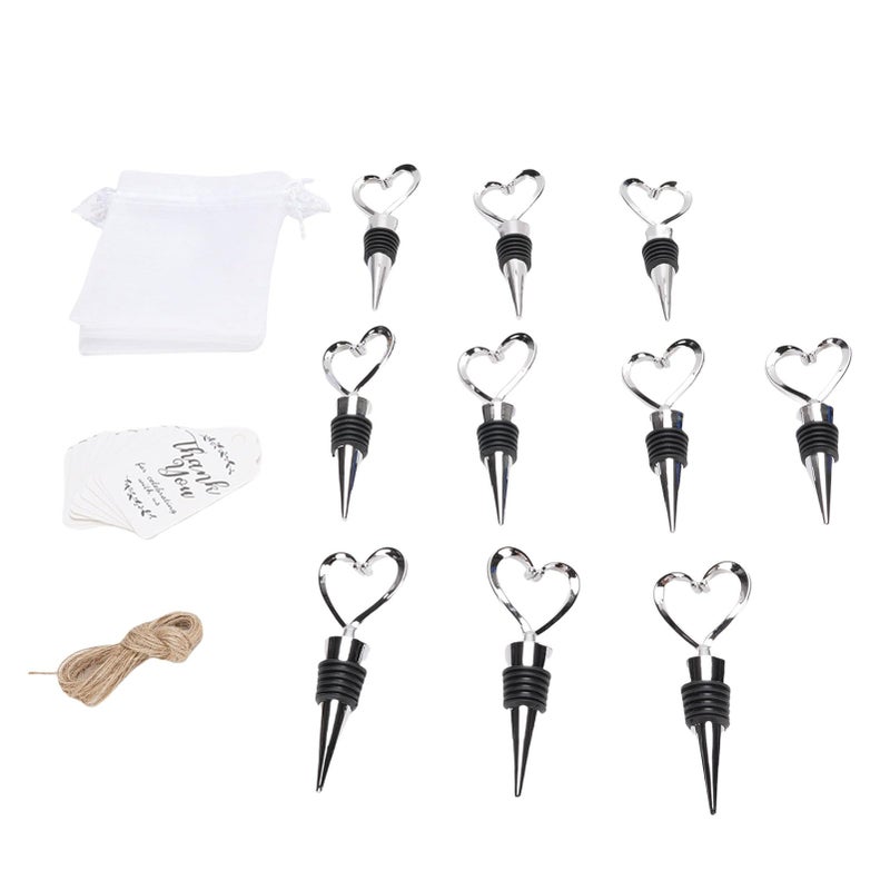 Heart Shaped Wine Stopper Set with 10 Stoppers Cards Wedding Party Favors Metal Plastic - Image 2