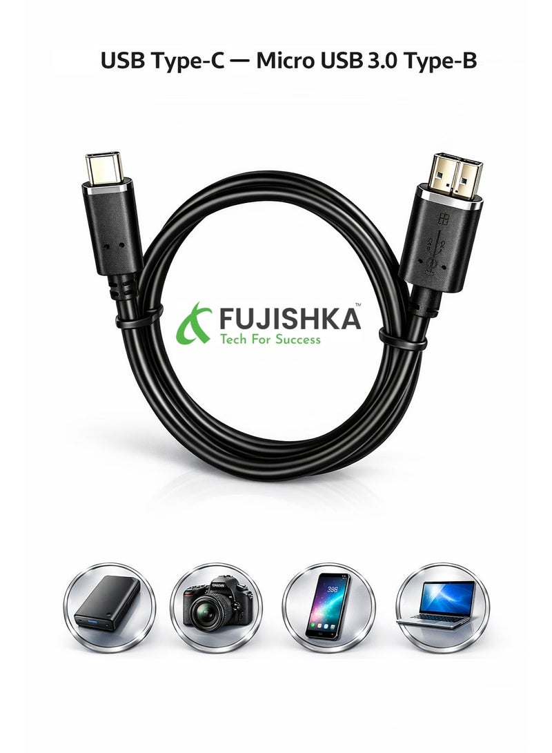 فوجيشكا كابل تحويل USB Type-C إلى Micro USB 3.0 Type-B بطول 50 سم – أسود - Image 1