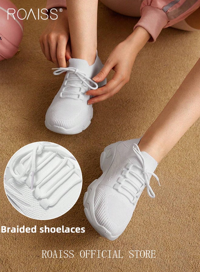 roaiss Fly Woven Sports Shoes for Women Trendy Minimalist Versatile Sneakers with Shoelace Women's Non Slip Breathable Lightweight Outdoor Running Shoes Casual Walking Athlesiure White Shoes for Students or Sporty People - Image 2