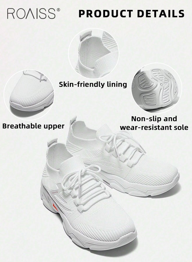roaiss Fly Woven Sports Shoes for Women Trendy Minimalist Versatile Sneakers with Shoelace Women's Non Slip Breathable Lightweight Outdoor Running Shoes Casual Walking Athlesiure White Shoes for Students or Sporty People - Image 5