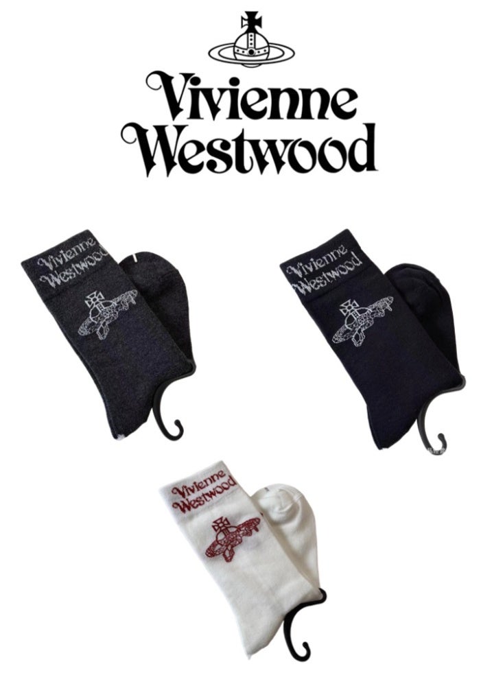 Vivienne Westwood classic socks, black, white, and gray, three-pair set
