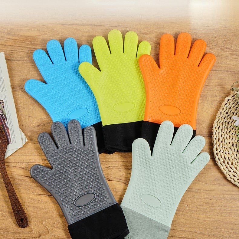 Thickened Cotton Microwave Baking Gloves F style five finger long-note color