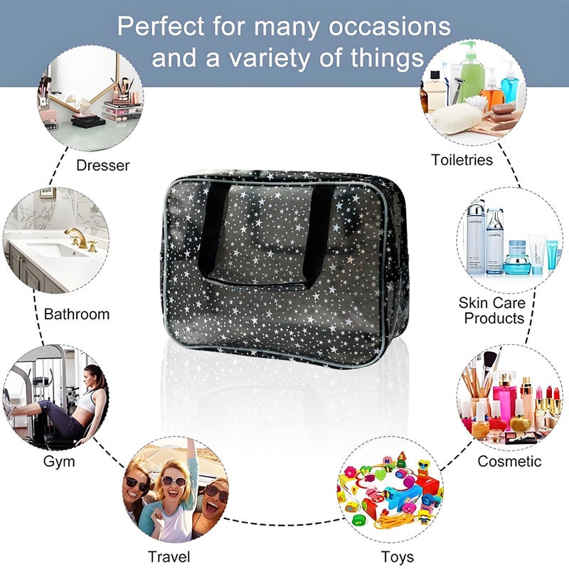 TotePrint Yellow Star Large Cosmetic Bag and Travel Pouch with Handle,Durable Material,Zipper Design-Ideal for Makeup,Travel Essentials - Image 4