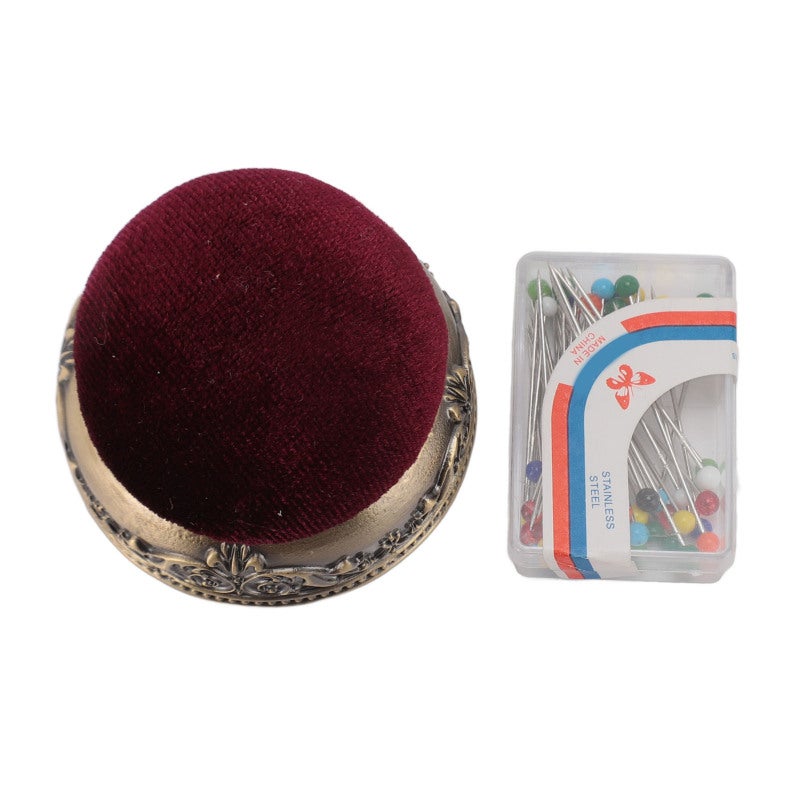 Green Bronze Base Red Type Soft Elastic Vintage Pin Cushion - Stable Metal Base Reduce Needle Injuries Half Ball Pin Cushion for Sewing Enthusiasts - Image 1