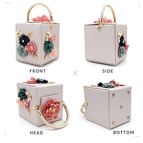 Milisente Evening Clutch Bag for Women Floral Square Box Evening Bags Crossbody Shoulder handBags Flower Wedding Clutch Purse (Beige) - Image 5