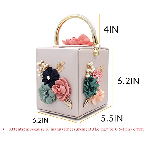 Milisente Evening Clutch Bag for Women Floral Square Box Evening Bags Crossbody Shoulder handBags Flower Wedding Clutch Purse (Beige) - Image 3