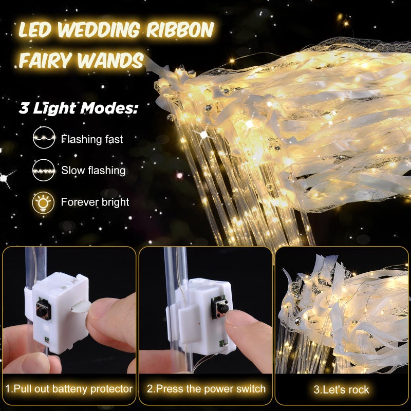 HONLYNE 28PCS Light up Wands for wedding, Wedding Wands Streamers with 3 Colorful Flashing Modes, Fairy Wands, LED Silk Fairy Wand with Bells for Wedding, New Year, Thanksgiving, Concert - Image 3