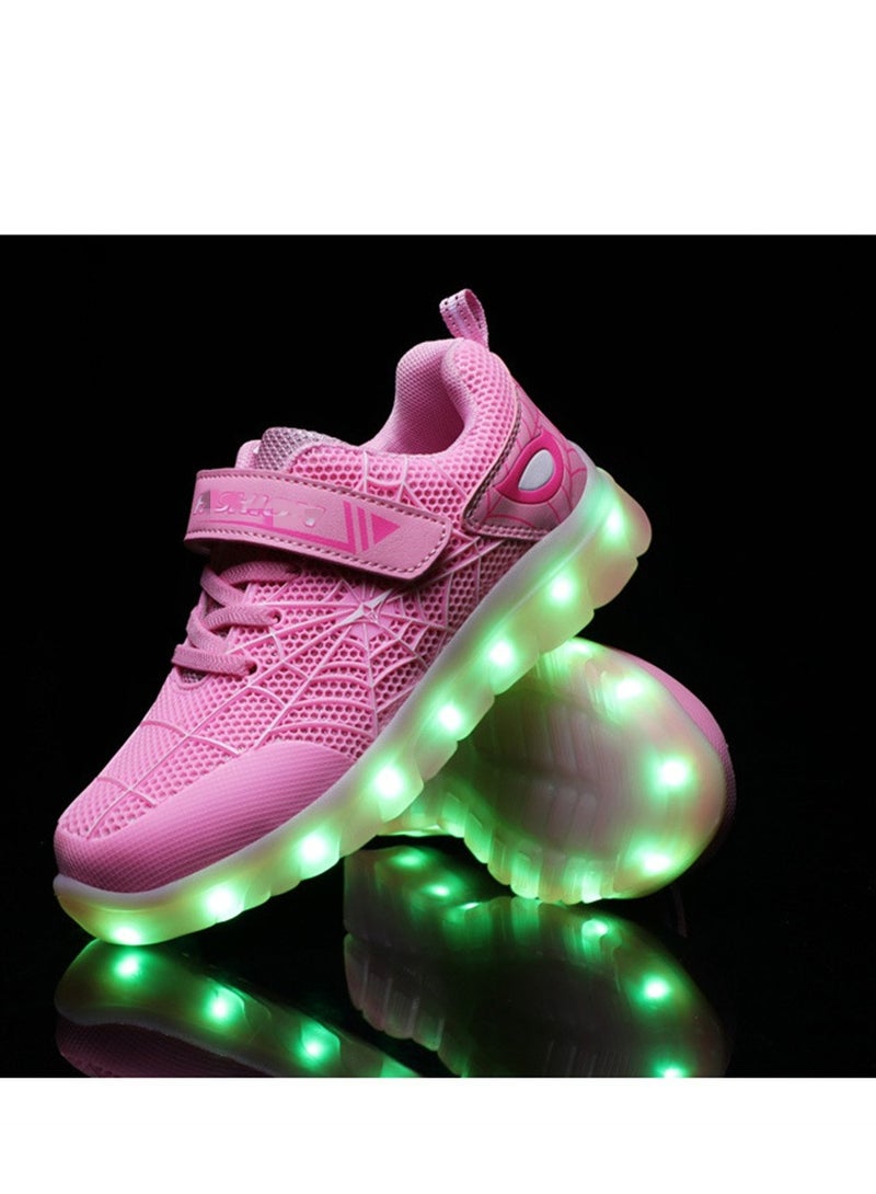 FASHION Walking Shoes LED Lights Shoes Light Up Boys And Girls Children USB Charge Pink - Image 1