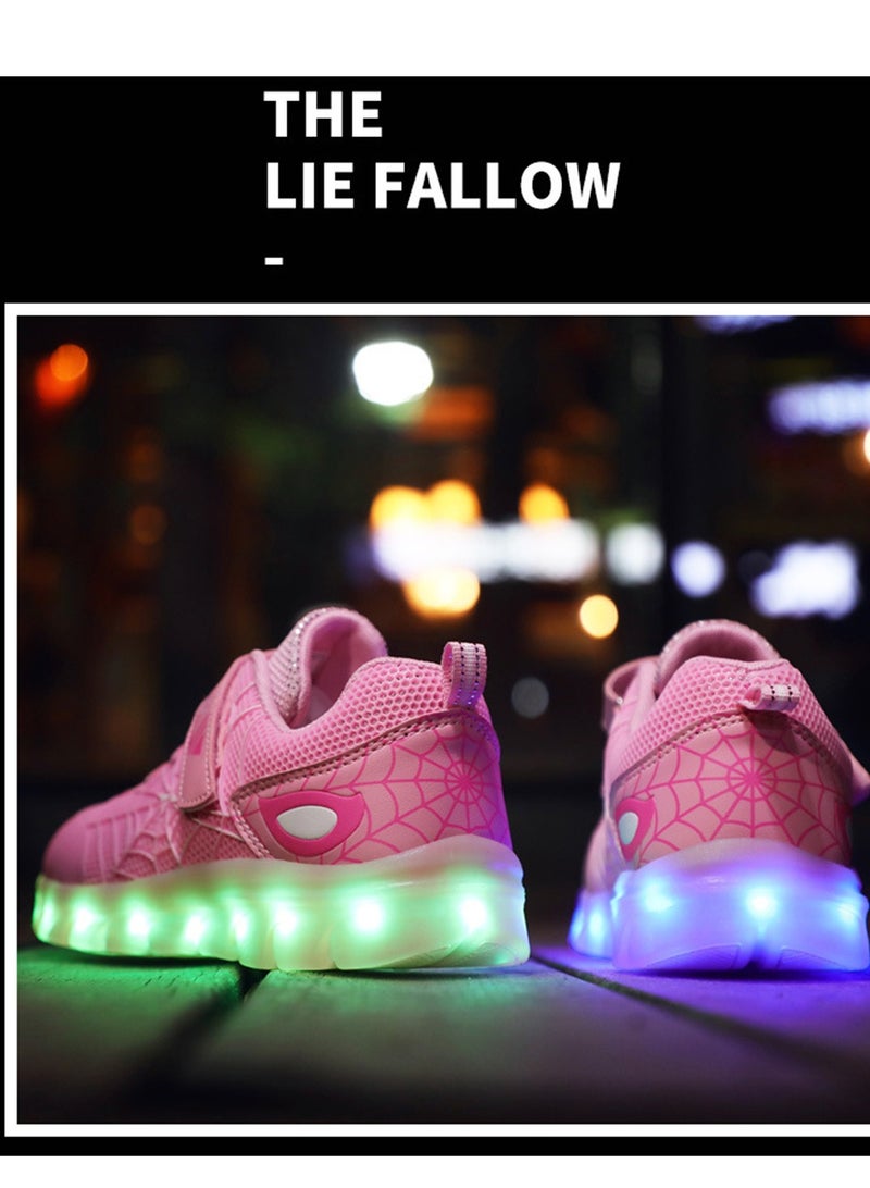 FASHION Walking Shoes LED Lights Shoes Light Up Boys And Girls Children USB Charge Pink - Image 2