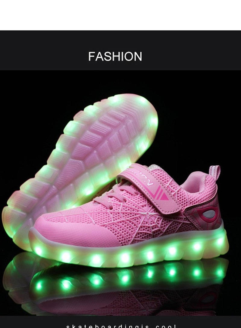 FASHION Walking Shoes LED Lights Shoes Light Up Boys And Girls Children USB Charge Pink - Image 3