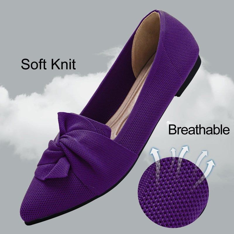 HIULYCENCE Women's Pointed Toe Ballet Flats with Bow, Breathable Comfortable Knit Dressy & Casual Flats in Purple, US8 - Image 5