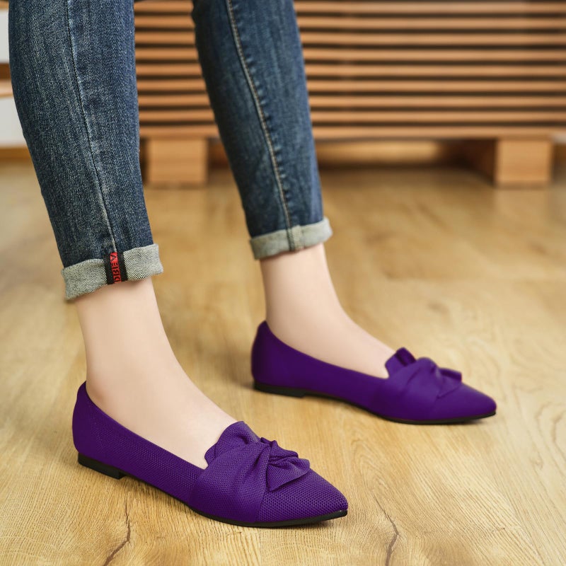 HIULYCENCE Women's Pointed Toe Ballet Flats with Bow, Breathable Comfortable Knit Dressy & Casual Flats in Purple, US8 - Image 2