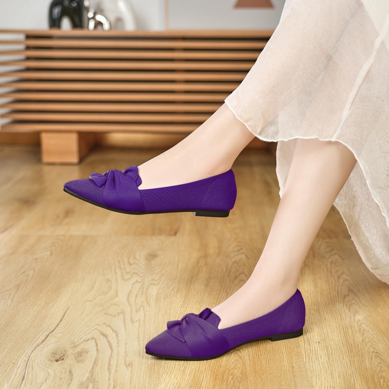 HIULYCENCE Women's Pointed Toe Ballet Flats with Bow, Breathable Comfortable Knit Dressy & Casual Flats in Purple, US8 - Image 3