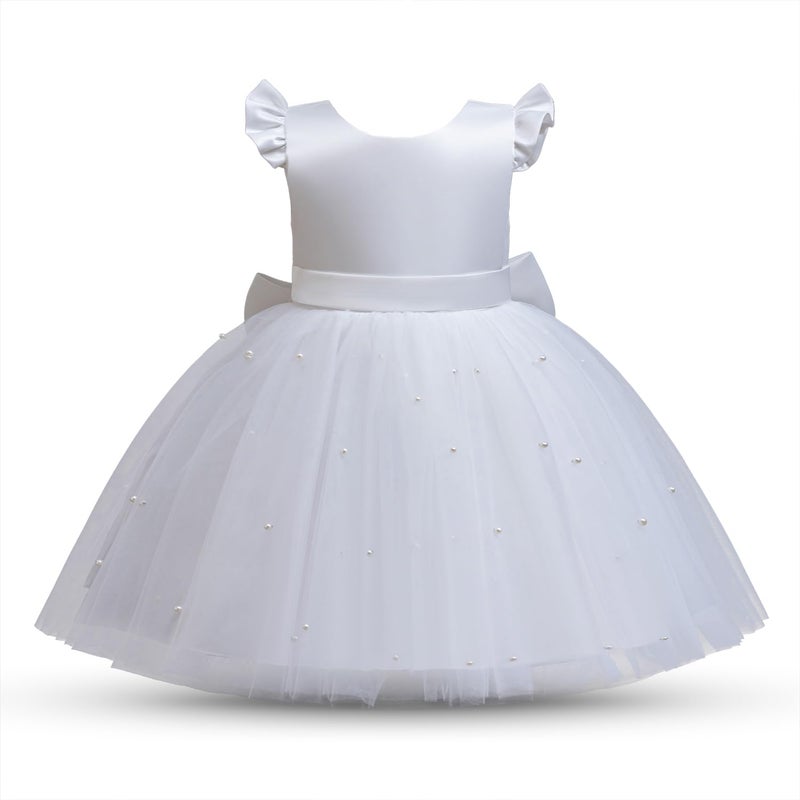 Nileafes Flower Girls Tutu Pageant Princess Dress Toddler Girl Pearl Wedding Party Ball Gown Size 3Y (3 Years, 070- White) - Image 4