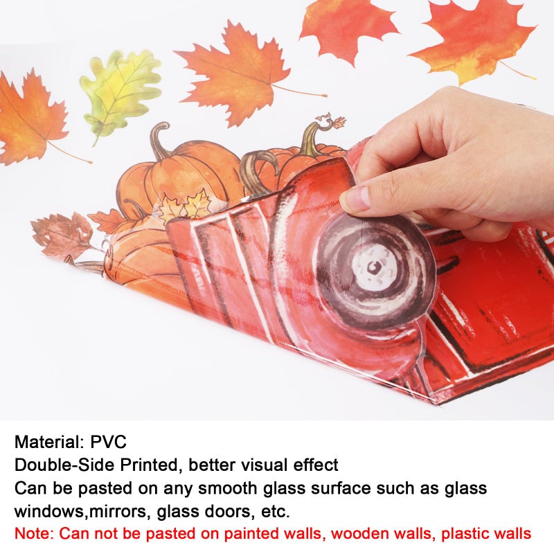 وولاين Whaline 6 Sheets Fall Window Clings Watercolor Truck Pumpkin Maple Leaves Scarcrow Window Scons - Image 5