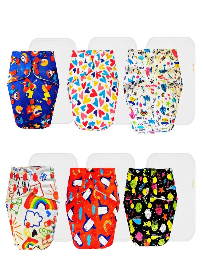 Dumbledo Premium Cloth Diaper with Cotton Insert (Pack of 6) | Dry Feel and Comfortable | Breathable | Adjustable Snaps | Everyday Diapering Essential | 3 Months - 3 Years | Unisex Baby - Image 1