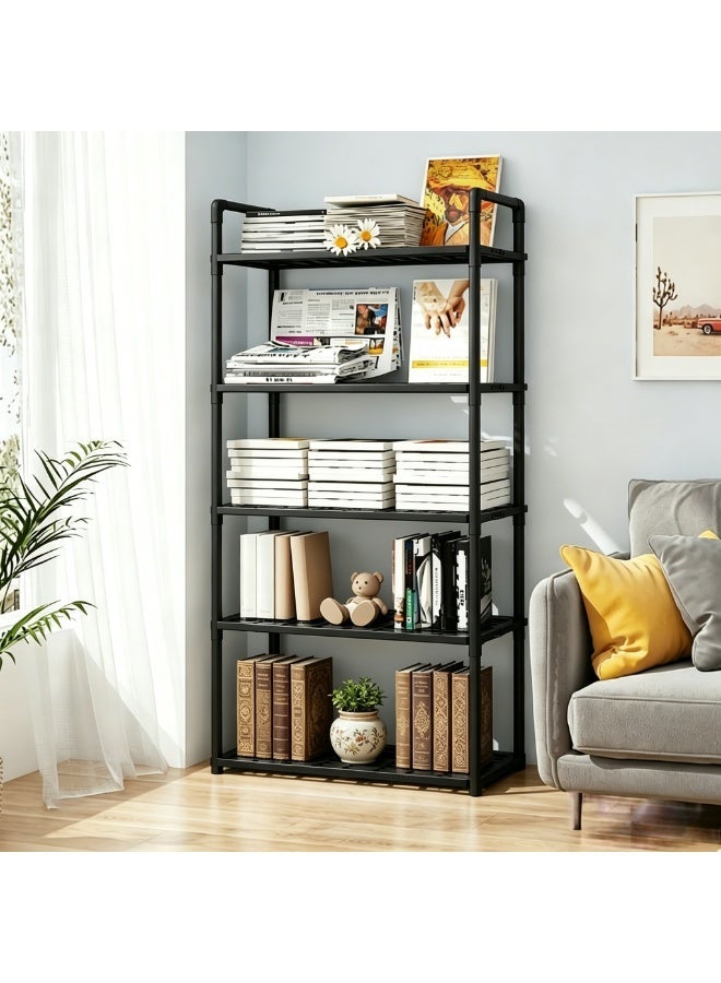 5 Tier Storage Shelves, Stable Kitchen Shelf Organizer, Storage Rack with Armrests, Removable Free Standing Rack with Hooks, Multipurpose Rack, Shelving Unit for Laundry Room,Living Room,Garage,Pantry,Study Room - Image 1
