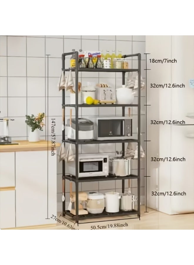 5 Tier Storage Shelves, Stable Kitchen Shelf Organizer, Storage Rack with Armrests, Removable Free Standing Rack with Hooks, Multipurpose Rack, Shelving Unit for Laundry Room,Living Room,Garage,Pantry,Study Room - Image 3