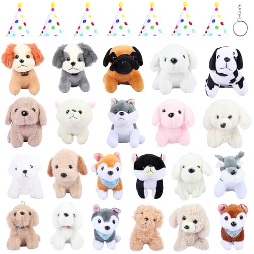 Zealor 44PCS Adopt A Puppy Party Favors 22 Mini Plush Dogs with 22 Pompom Birthday Hats Pet Stuffed Animals Bulk for Operation Christmas Shoebox Gift Adopt a Pet Theme Birthday Party Supplies - Image 1