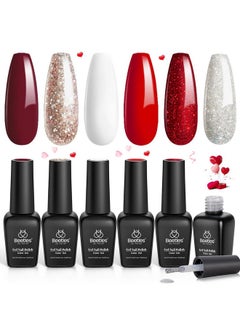 beetles Gel Polish Beetles Red Gel Nail Polish, 6Pcs Candy Cane Gel Polish Glitter Burgundy Red Sparkle Gel Nail Kit White Silver Holiday Nail Gel, Soak off U v Nail Art Design Valentine's Day Gift for Women  - Image 1