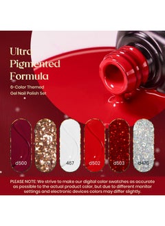 beetles Gel Polish Beetles Red Gel Nail Polish, 6Pcs Candy Cane Gel Polish Glitter Burgundy Red Sparkle Gel Nail Kit White Silver Holiday Nail Gel, Soak off U v Nail Art Design Valentine's Day Gift for Women  - Image 2