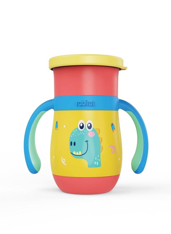 rabitat Sip Around Stainless Steel Sipper 390ml | 2 Years Brand Warranty | Leak Proof | BPA Free | Sippy Cup for Kids with Soft Silicone Rim | Ergonomic Design, Dino Dash - Image 1