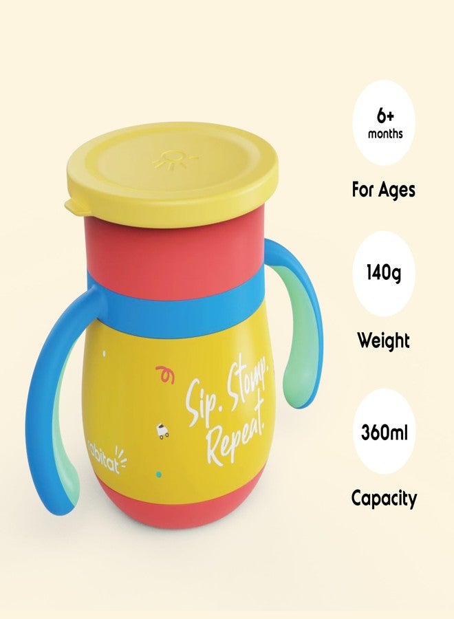 rabitat Sip Around Stainless Steel Sipper 390ml | 2 Years Brand Warranty | Leak Proof | BPA Free | Sippy Cup for Kids with Soft Silicone Rim | Ergonomic Design, Dino Dash - Image 2