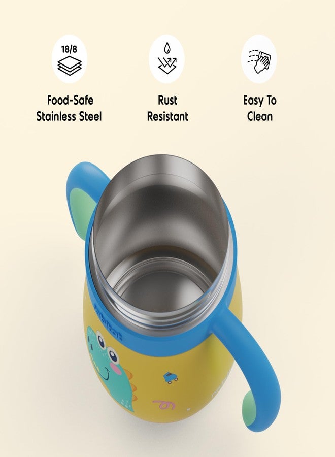 rabitat Sip Around Stainless Steel Sipper 390ml | 2 Years Brand Warranty | Leak Proof | BPA Free | Sippy Cup for Kids with Soft Silicone Rim | Ergonomic Design, Dino Dash - Image 3
