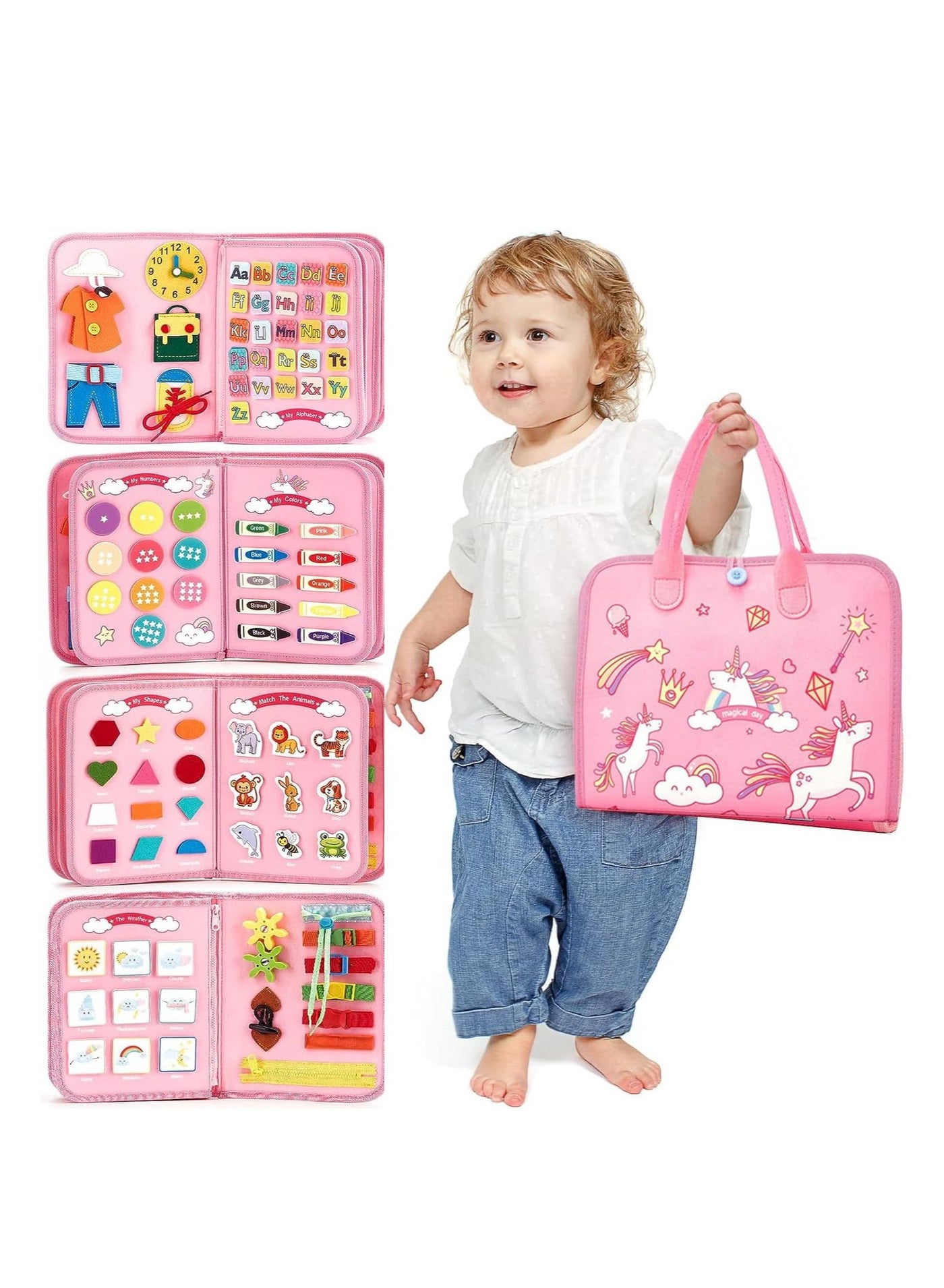 Busy Board Montessori Toys for 1 2 3 4 Year Old Girls Boys Birthday Gifts, Sensory Toys for Toddlers 1-3, Educational Travel Toys, Preschool Activities for Learning Fine Motor Skills
