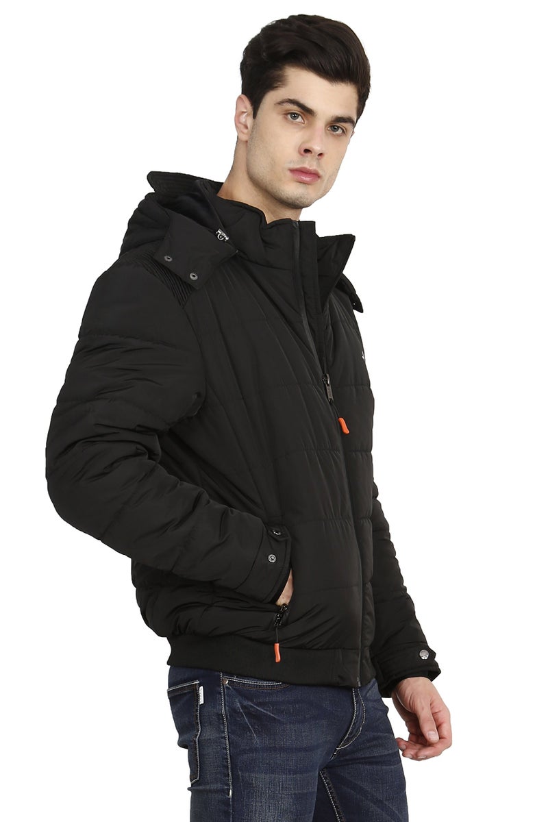 HIVER Men's Nylon Water Proof Full Sleeved Solid Winter Mid-Thigh Jacket With Hood For Minus Degree (Black, 5Xl) - Image 3