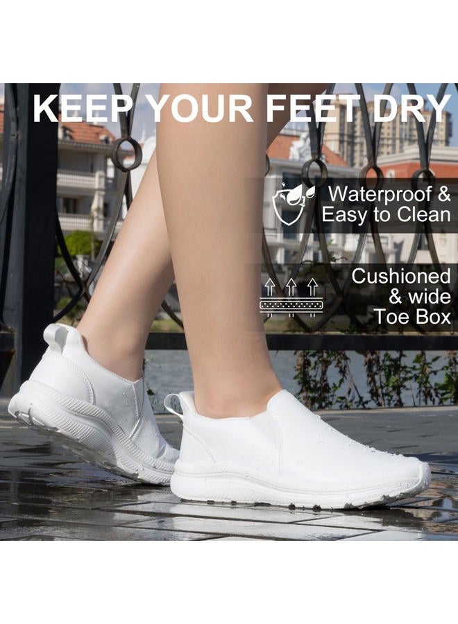 ZOVE Wide Toe Box Shoes Women Wide Width Waterproof Leather Hands Free Nursing Sneakers Ultra Light Extra Wide Walking Sneakers Non-Slip Chef Diabetes Nurse Work Shoes, White, 6 Wide - Image 4