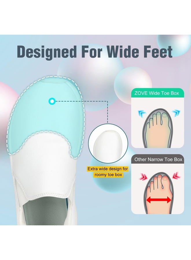 ZOVE Wide Toe Box Shoes Women Wide Width Waterproof Leather Hands Free Nursing Sneakers Ultra Light Extra Wide Walking Sneakers Non-Slip Chef Diabetes Nurse Work Shoes, White, 6 Wide - Image 2
