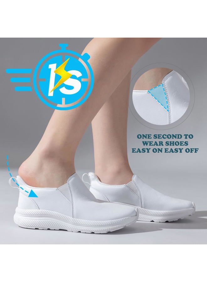 ZOVE Wide Toe Box Shoes Women Wide Width Waterproof Leather Hands Free Nursing Sneakers Ultra Light Extra Wide Walking Sneakers Non-Slip Chef Diabetes Nurse Work Shoes, White, 6 Wide - Image 3