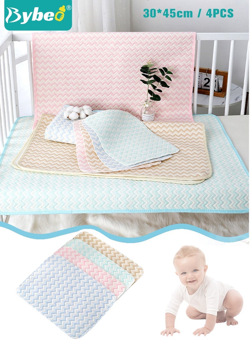 Bybeo 4 Pack Baby Washable Changing Mats, Waterproof Changing Pads, Ultra Soft Crib Mattress Sheets, Highly Absorbent Leakproof Underpads, Pure Cotton Bed Wetting Protector Mat for Newborns & Kids  - Image 1