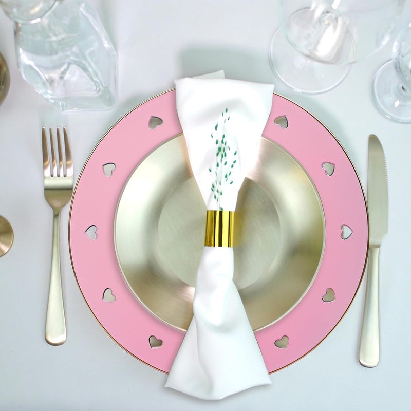 Kazozobi 13 Round Pink Charger Plates Heart Hollow Chargers for Dinner Plates with Golden Border Formal Table Setting Accessory Centerpiece Bluk Wedding Valentines Day Galentines Day Set of 6 - Image 3