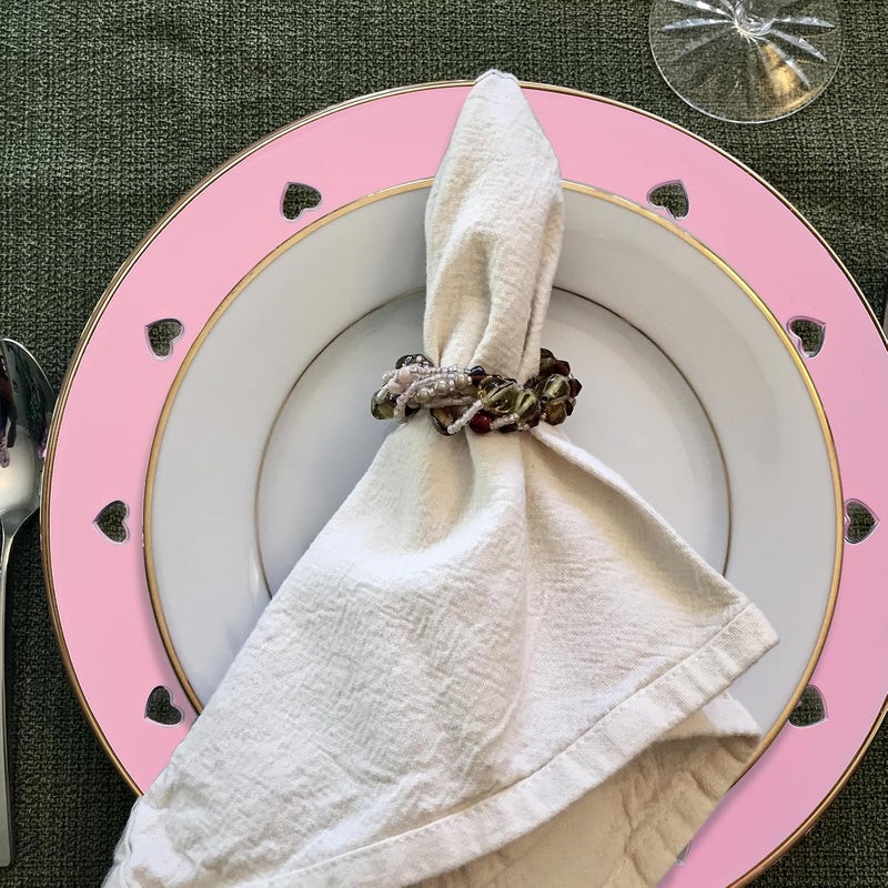 Kazozobi 13 Round Pink Charger Plates Heart Hollow Chargers for Dinner Plates with Golden Border Formal Table Setting Accessory Centerpiece Bluk Wedding Valentines Day Galentines Day Set of 6 - Image 5