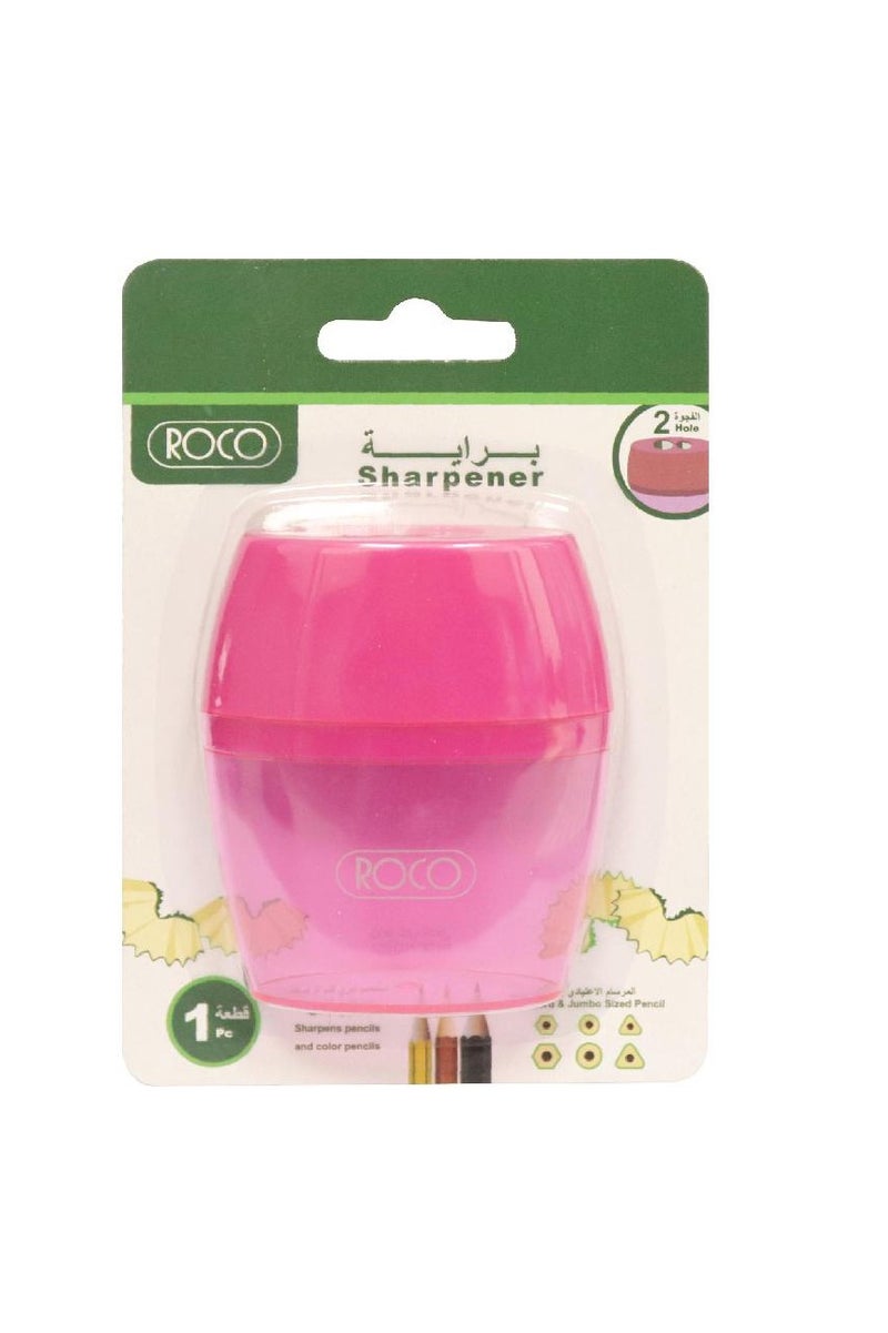 مبراة جيب بفتحتين شفافة وردية اللون