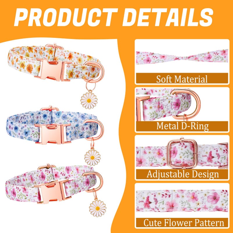 Guiqulai 3 Pack Floral Dog Collars for Small Dogs Flower Dog Collars with Pendant for Girl Female Dogs Cute Puppy Pet Collar - Image 3