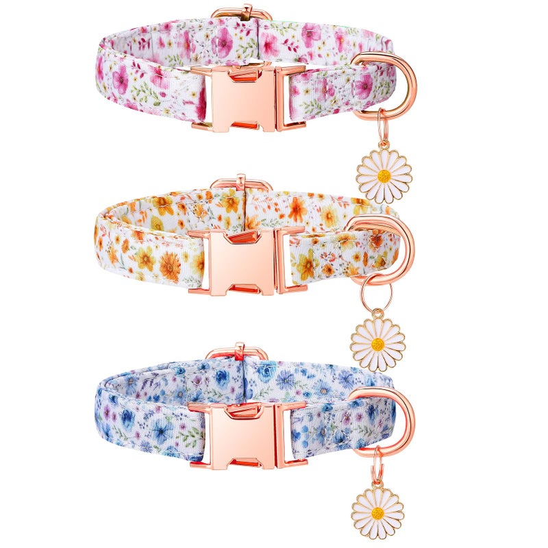 Guiqulai 3 Pack Floral Dog Collars for Small Dogs Flower Dog Collars with Pendant for Girl Female Dogs Cute Puppy Pet Collar - Image 1