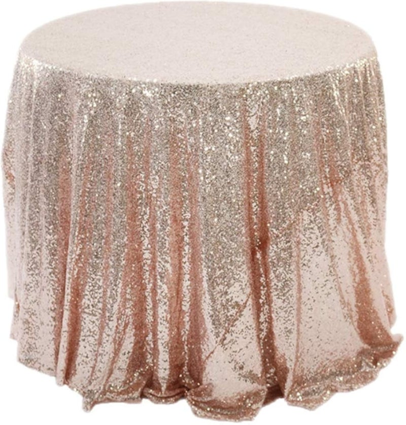 Round Tablecloth with Sequins 120cm Tablecloth Sequins Glitter Bling Carpet DIY Skirt for Christmas Tree Decoration for Parties, Weddings, Banquets, Rose Gold