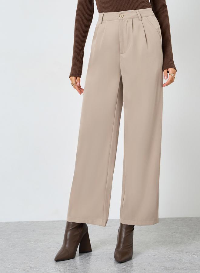 Styli Khaki Solid Wide Leg Pants - Image 2