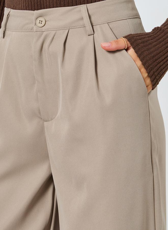 Styli Khaki Solid Wide Leg Pants - Image 3