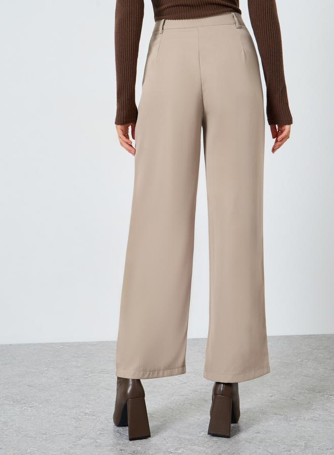 Styli Khaki Solid Wide Leg Pants - Image 4