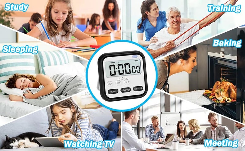 DANSR Digital Kitchen Timer & Stopwatch, Large Digits, Loud Alarm, Kitchen Timer, Magnetic Countdown Digital Timer for Teacher Kids and Elderly, for Classroom Home Work Fitness, Cooking (Black) - Image 3