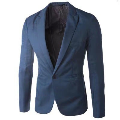 Cross-border Foreign Trade Fashion Mens Casual Single-breasted Small Suit Korean Style Youth Slim-fit Solid Color Non-ironing Suit Jacket Royal Blue 