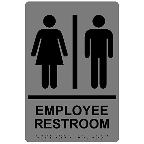 ComplianceSigns.com Employee Restroom Sign with ADA-Compliant Braille and Raised Letters, 9x6 in. Gray Acrylic with Adhesive Mounting Strips, American Made Safety Signs for the Workplace - Image 1