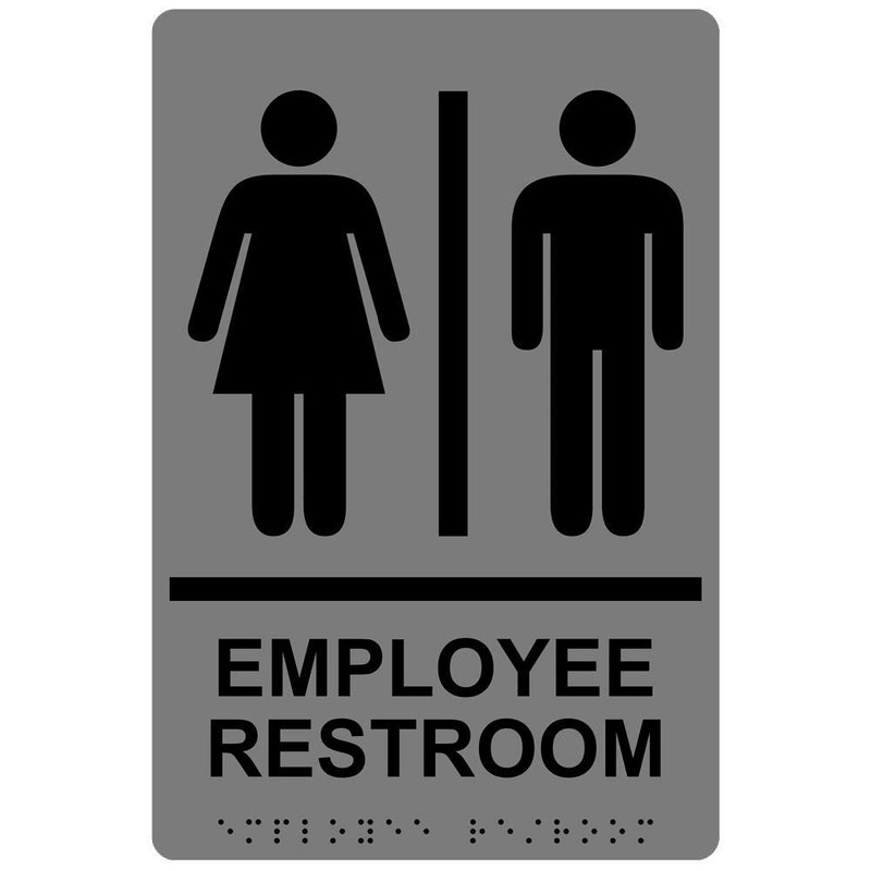 ComplianceSigns.com Employee Restroom Sign with ADA-Compliant Braille and Raised Letters, 9x6 in. Gray Acrylic with Adhesive Mounting Strips, American Made Safety Signs for the Workplace - Image 5